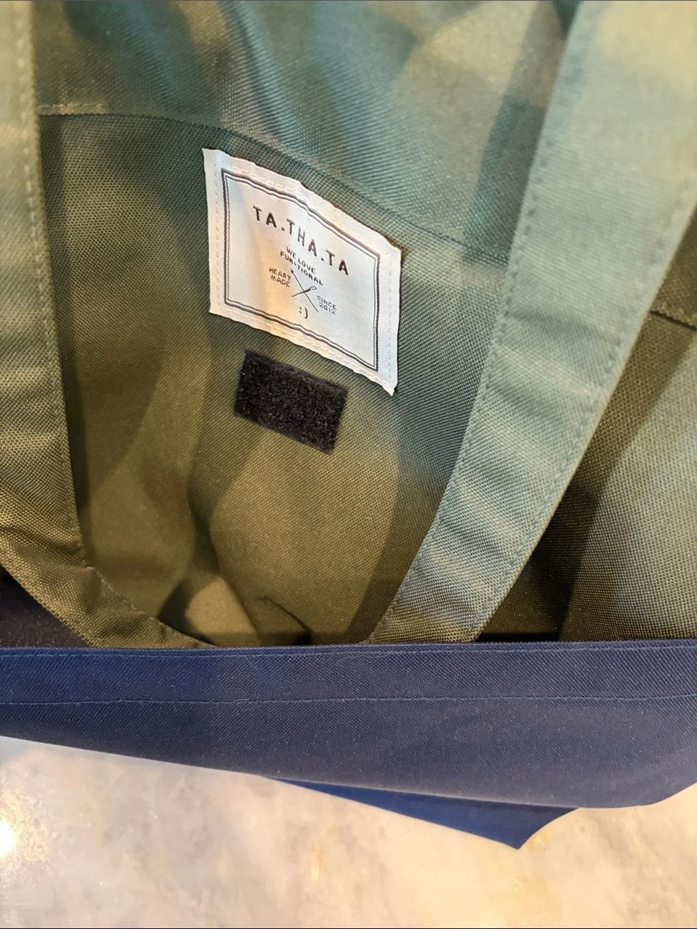 Olive & Navy Canvas Tote Bag with Yellow Accent